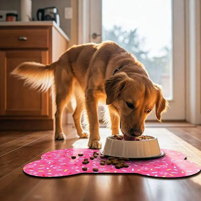 Alt view image 6 of 7 - Bone Shaped Dog Food Mat, Absorbent Waterproof Non-Slip Pet Cat Bowl Mat for Food & Water Pet Supplies Pink 19"*12"