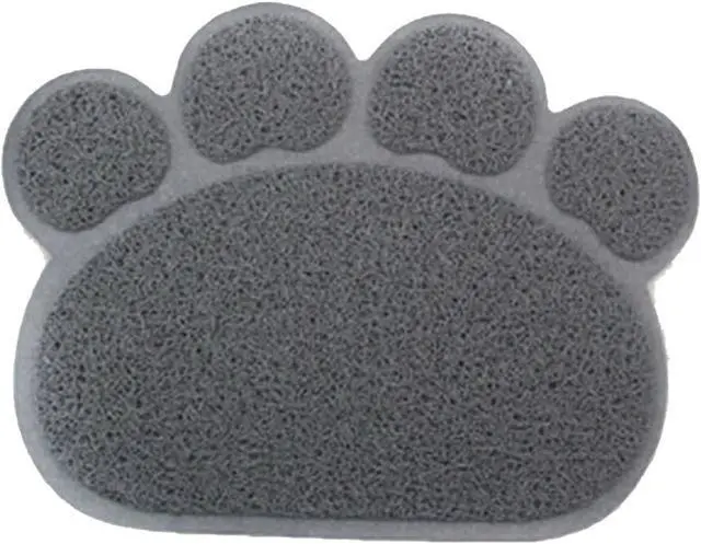Alt view image 2 of 7 - PVC Pet Dog Cat Puppy Kitten Dish Bowl Food Water Feeding Placemat, Non-Slip Cat Litter Mat Paw Shape, Grey Small