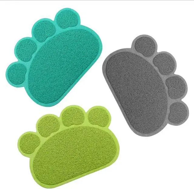 Alt view image 4 of 7 - PVC Pet Dog Cat Puppy Kitten Dish Bowl Food Water Feeding Placemat, Non-Slip Cat Litter Mat Paw Shape, Grey Small