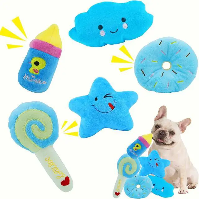 Main image of Small Dog Toys 5 Pack, Squeaky Plush Puppy Toys,Blue | Soft Cute Interactive Chew Teething Toys for Small Breed Dogs