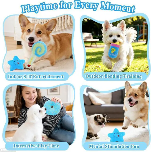 Alt view image 2 of 7 - Small Dog Toys 5 Pack, Squeaky Plush Puppy Toys,Blue | Soft Cute Interactive Chew Teething Toys for Small Breed Dogs