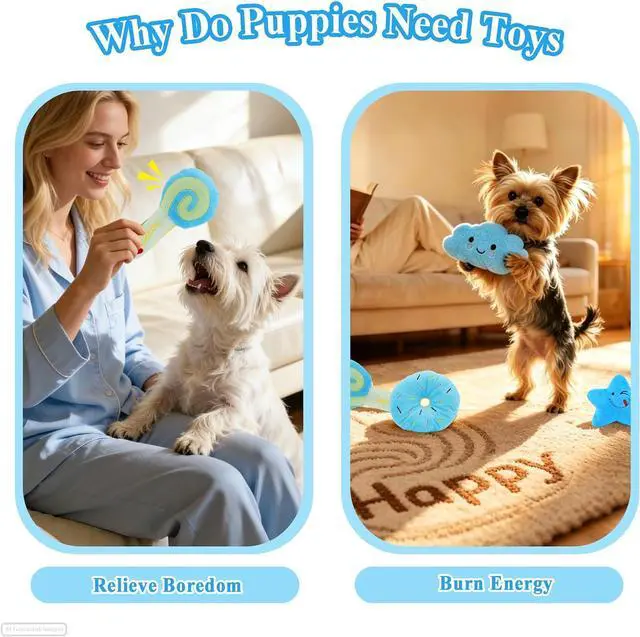 Alt view image 3 of 7 - Small Dog Toys 5 Pack, Squeaky Plush Puppy Toys,Blue | Soft Cute Interactive Chew Teething Toys for Small Breed Dogs