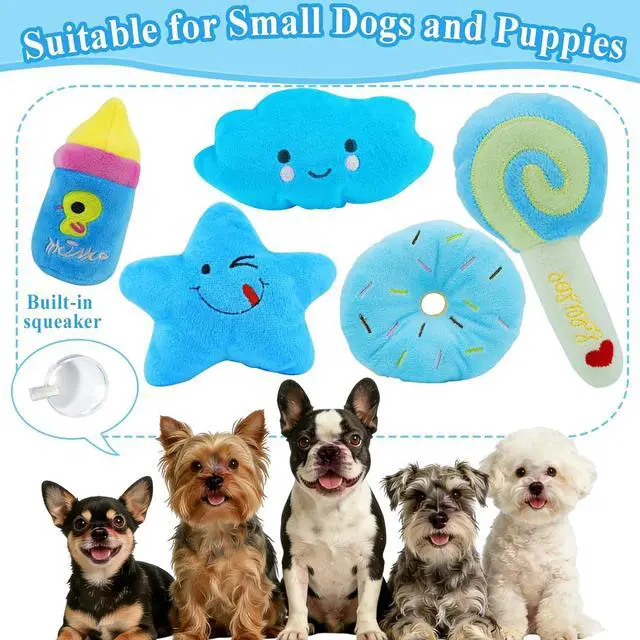 Alt view image 4 of 7 - Small Dog Toys 5 Pack, Squeaky Plush Puppy Toys,Blue | Soft Cute Interactive Chew Teething Toys for Small Breed Dogs