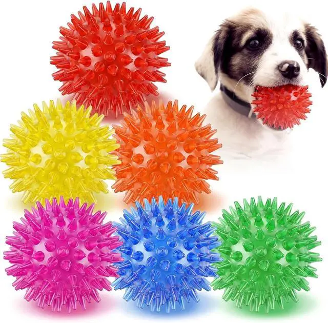 Main image of 6 Pack Squeaky Spiky Dog Balls, Puppy Chew Toys for Teething, Small | Food-grade TPR Rubber Durable, Interactive Fetch Floating Dog Pool Ball Toy for Chewers for Small Medium