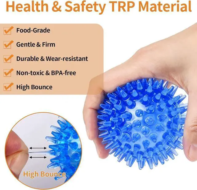 Alt view image 3 of 7 - 6 Pack Squeaky Spiky Dog Balls, Puppy Chew Toys for Teething, Small | Food-grade TPR Rubber Durable, Interactive Fetch Floating Dog Pool Ball Toy for Chewers for Small Medium