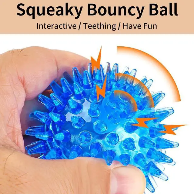 Alt view image 4 of 7 - 6 Pack Squeaky Spiky Dog Balls, Puppy Chew Toys for Teething, Small | Food-grade TPR Rubber Durable, Interactive Fetch Floating Dog Pool Ball Toy for Chewers for Small Medium