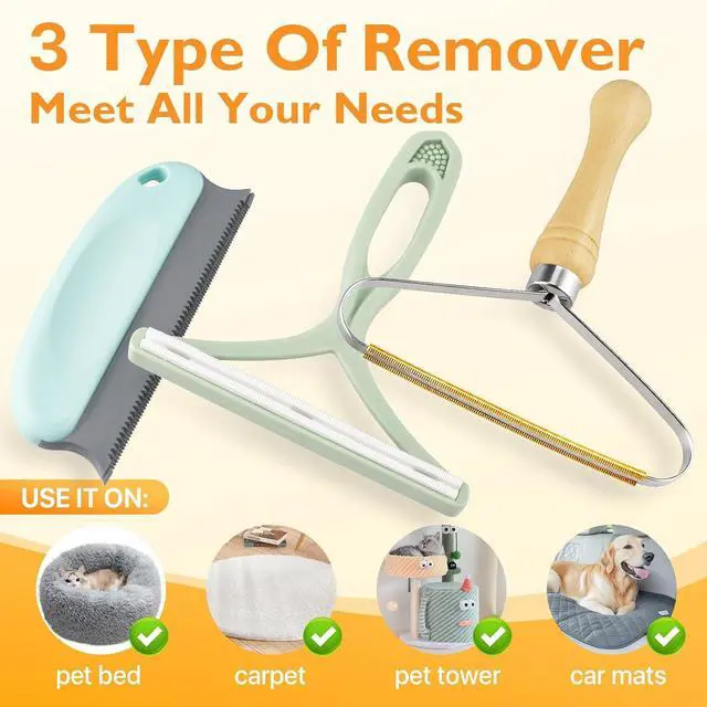 Alt view image 6 of 6 - Pet Hair Removal Tool 3 Pack Dog Cat Hair Remover Carpet Scraper Rake Fur Removal Brush Lint Remover Shaver for Car Furniture Couch Green