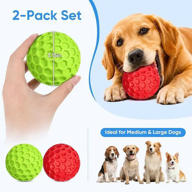 Alt view image 2 of 7 - Squeaky Dog Balls Toy 2 Pack, Interactive Dog Toys for Aggressive Chewers, Squeaky Balls for Dogs, Durable Dog Chew Toys for Medium Large Dogs, Dog Balls for Aggressive Chewers, Outdoor Dog Toys