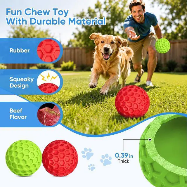 Alt view image 3 of 7 - Squeaky Dog Balls Toy 2 Pack, Interactive Dog Toys for Aggressive Chewers, Squeaky Balls for Dogs, Durable Dog Chew Toys for Medium Large Dogs, Dog Balls for Aggressive Chewers, Outdoor Dog Toys