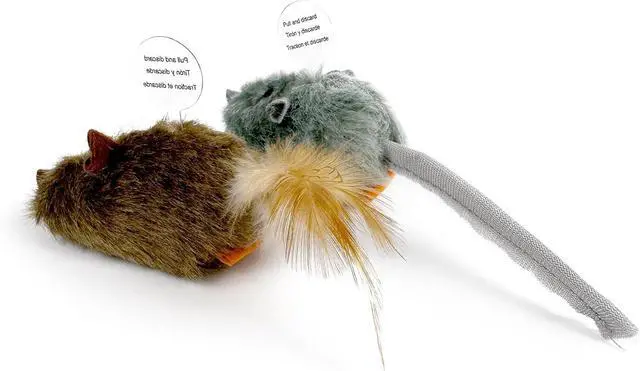 Alt view image 5 of 7 - 2 Pack Squeaky Furry Mouse Cat Toys with Silvervine, Realistic Fluffy Mice Kitten Interactive Hunting Toy, Noise-Making Cat Prey Toy for Indoor Cats, Boredom Relief Teaser Chew Toy.