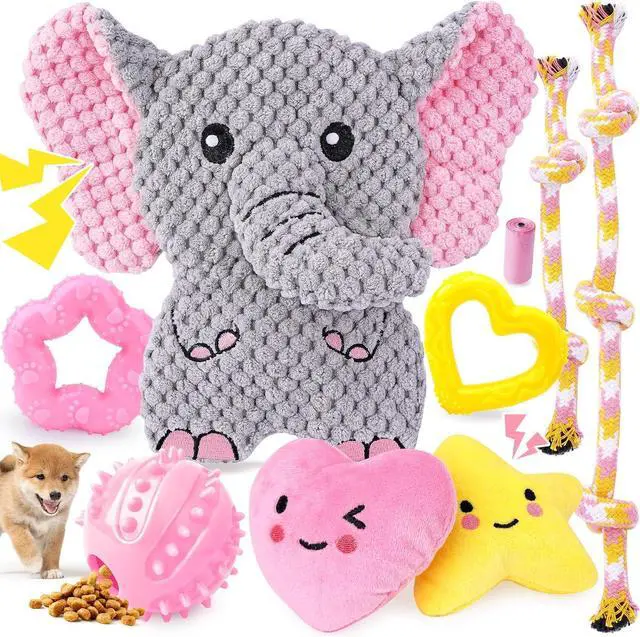 Main image of Pink Puppy Toys - 9 Pack Puppy Chew Toys for Teething, Enrichment Dog Toys for Small Dogs to Keep Them Busy, Squeaky Plush Toy for Boredom