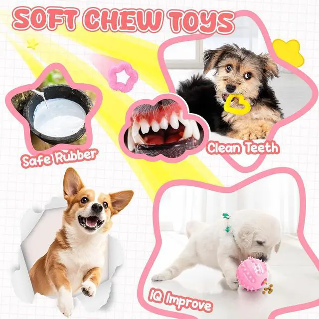 Alt view image 4 of 7 - Pink Puppy Toys - 9 Pack Puppy Chew Toys for Teething, Enrichment Dog Toys for Small Dogs to Keep Them Busy, Squeaky Plush Toy for Boredom