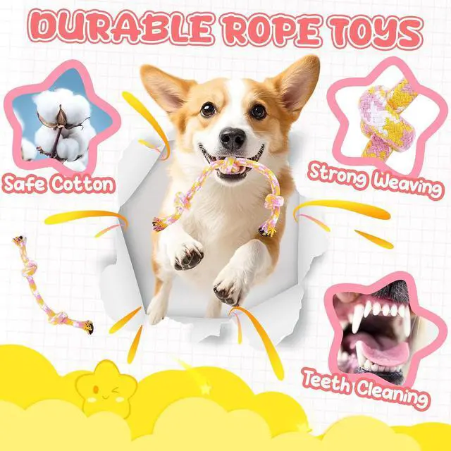 Alt view image 5 of 7 - Pink Puppy Toys - 9 Pack Puppy Chew Toys for Teething, Enrichment Dog Toys for Small Dogs to Keep Them Busy, Squeaky Plush Toy for Boredom