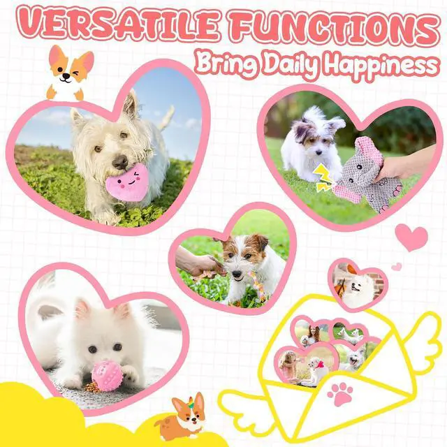 Alt view image 6 of 7 - Pink Puppy Toys - 9 Pack Puppy Chew Toys for Teething, Enrichment Dog Toys for Small Dogs to Keep Them Busy, Squeaky Plush Toy for Boredom