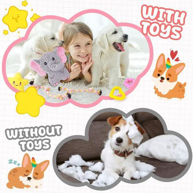 Alt view image 7 of 7 - Pink Puppy Toys - 9 Pack Puppy Chew Toys for Teething, Enrichment Dog Toys for Small Dogs to Keep Them Busy, Squeaky Plush Toy for Boredom