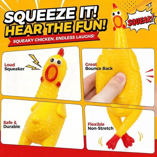 Alt view image 3 of 7 - Screaming Chicken, Squeaky Chicken Dog Toys Gag Gifts Prank | Novelty Toy Party Favors for Kids Adults, Goodie Bag Fillers Basket Stuffers