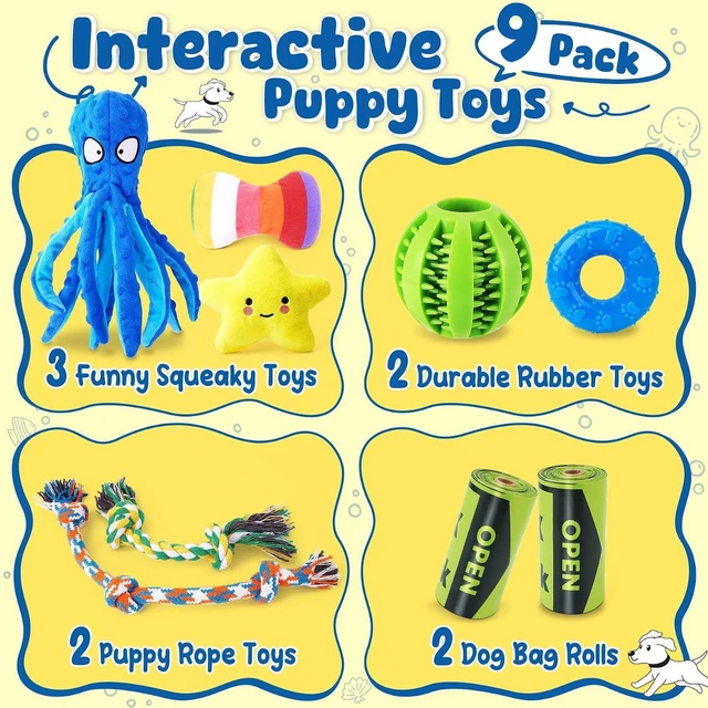 Alt view image 2 of 6 - 9 Pack Puppy Toys Set for Small Dogs, Teething & Interactive Play | No-Stuffing Octopus-Shaped Toy, Squeaky & Crinkle Sounds, Interactive Tugging, Keep Dogs Busy, Indoor & Outdoor Play