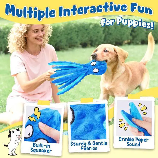 Alt view image 3 of 6 - 9 Pack Puppy Toys Set for Small Dogs, Teething & Interactive Play | No-Stuffing Octopus-Shaped Toy, Squeaky & Crinkle Sounds, Interactive Tugging, Keep Dogs Busy, Indoor & Outdoor Play