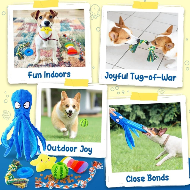 Alt view image 6 of 6 - 9 Pack Puppy Toys Set for Small Dogs, Teething & Interactive Play | No-Stuffing Octopus-Shaped Toy, Squeaky & Crinkle Sounds, Interactive Tugging, Keep Dogs Busy, Indoor & Outdoor Play