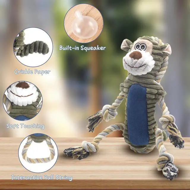 Alt view image 2 of 7 - Funny Plush Dog Chew Toys, Squeaky Dog Toys, Interactive Tug of War Puppy Toys, Stuffed Dog Toys for Small, Medium and Large Dogs - Monkey