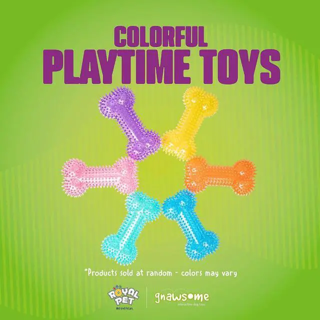 Alt view image 6 of 7 - Dog Toys - 6.5 Spiky Squeaker Bone - Medium - Dental & Gum Wellness - Stimulating Fun - Hidden Squeaker - Durable for Heavy Chewers - 100% BPA-Free - Assorted Colors