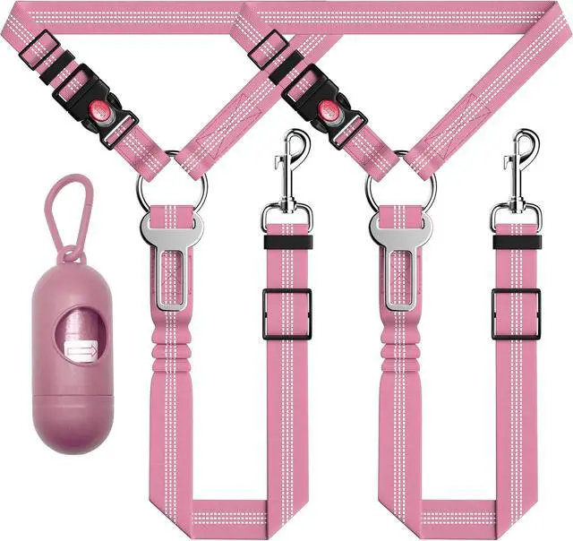 Main image of 3-Piece Dog Car Harness Set - Retractable, Adjustable, Reflective Dog Seatbelt for Vehicle Headrests - Heavy Duty & High Elastic, Pink