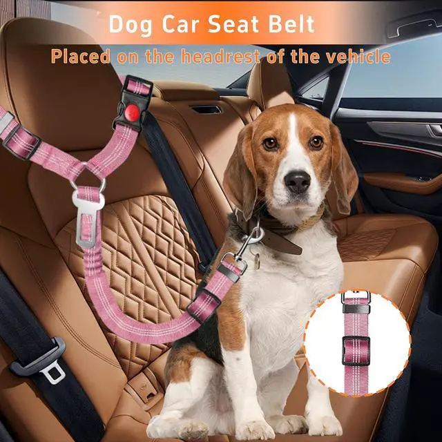 Alt view image 3 of 7 - 3-Piece Dog Car Harness Set - Retractable, Adjustable, Reflective Dog Seatbelt for Vehicle Headrests - Heavy Duty & High Elastic, Pink