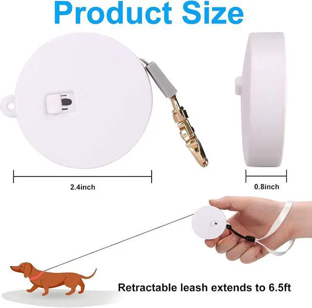 Alt view image 2 of 6 - Retractable Dog Leash for Small Dogs Cats up to 11lbs with 6.5ft Anti-Pull Strong Nylon Tape, Hands Free, Mini and Portable Walking Leash with Wrist Strap, One-Hand Brake, White Round