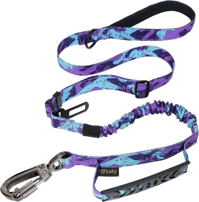 Main image of Tactical Bungee Shock Absorbing No Pull Dog Leash,Purple Camo,4-6FT | Heavy Duty for Medium Large Dogs That Pull up to 660 lb,with Padded Double Handle Car Seatbelt,360° Rotating Locking Clasp