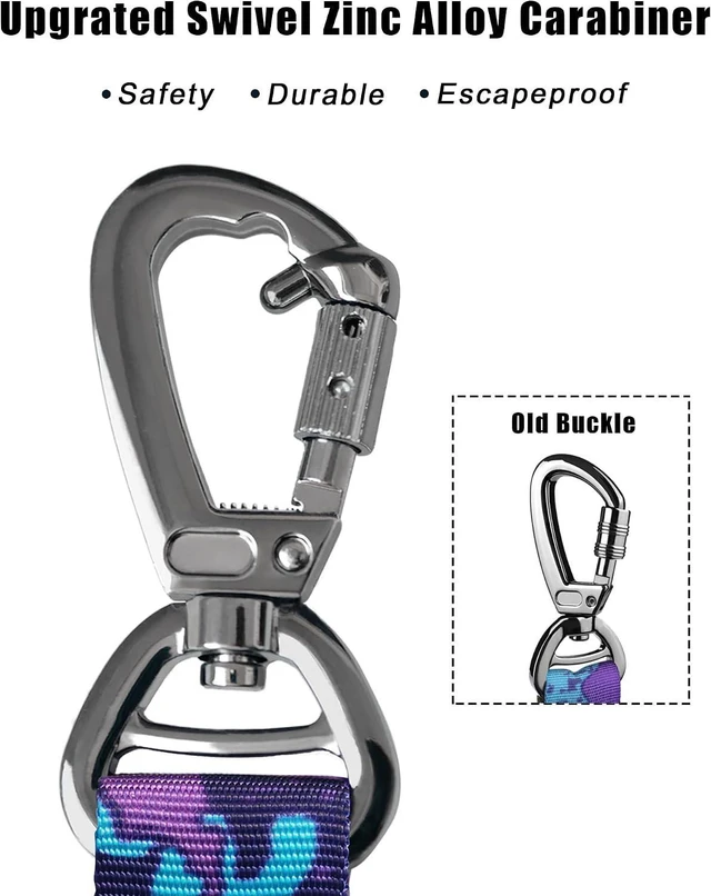 Alt view image 5 of 7 - Tactical Bungee Shock Absorbing No Pull Dog Leash,Purple Camo,4-6FT | Heavy Duty for Medium Large Dogs That Pull up to 660 lb,with Padded Double Handle Car Seatbelt,360° Rotating Locking Clasp