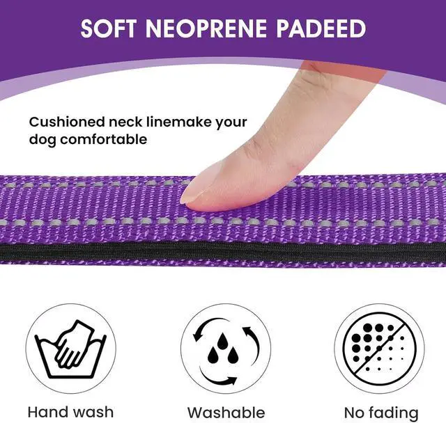 Alt view image 3 of 6 - Reflective Dog Collar Padded with Soft Neoprene Breathable Quick Release Basic Dog Collars for Medium Dogs Purple Girl