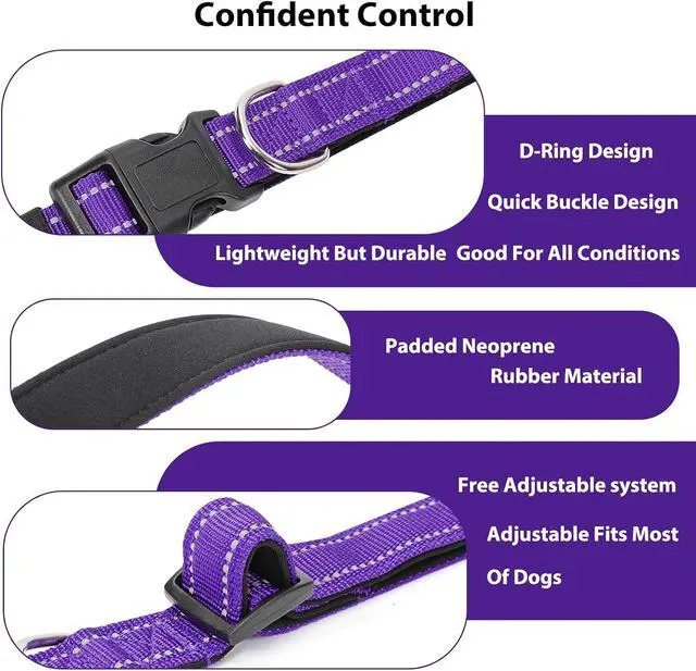 Alt view image 4 of 6 - Reflective Dog Collar Padded with Soft Neoprene Breathable Quick Release Basic Dog Collars for Medium Dogs Purple Girl