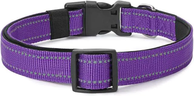 Alt view image 6 of 6 - Reflective Dog Collar Padded with Soft Neoprene Breathable Quick Release Basic Dog Collars for Medium Dogs Purple Girl