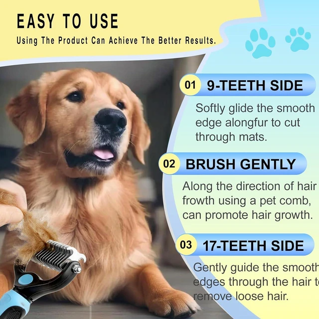 Alt view image 2 of 6 - Pet Grooming Rake for Dogs & Cats - Double-Sided Deshedding and Dematting Tool, Gently Remove 95% of Loose Undercoat & Mats for Long-Haired Pets, Painless Fur Brush for Shedding Control (Blue)