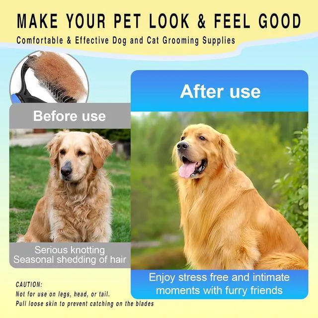 Alt view image 4 of 6 - Pet Grooming Rake for Dogs & Cats - Double-Sided Deshedding and Dematting Tool, Gently Remove 95% of Loose Undercoat & Mats for Long-Haired Pets, Painless Fur Brush for Shedding Control (Blue)