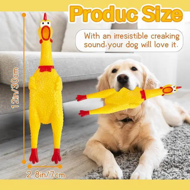 Alt view image 2 of 7 - Rubber Chicken,12 Inch Yellow Screaming Chicken Dog Toys,Squeeze Squawking Chickens,Prank Noise Maker Dog Toys for Silly Novelty Party Favors,Family Games