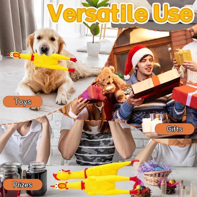 Alt view image 6 of 7 - Rubber Chicken,12 Inch Yellow Screaming Chicken Dog Toys,Squeeze Squawking Chickens,Prank Noise Maker Dog Toys for Silly Novelty Party Favors,Family Games
