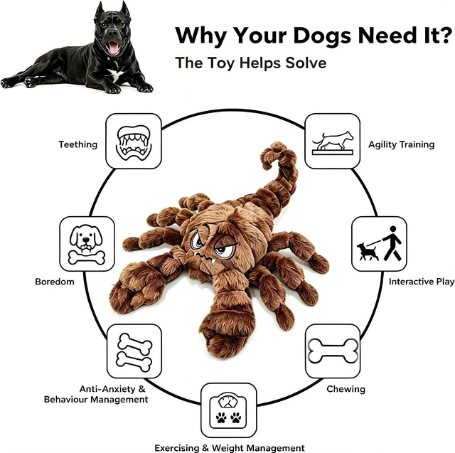 Alt view image 2 of 7 - Squeaky Plush Dog Toy Interactive Chew Toys for Small Medium Dogs, Tough Crinkle Stuffed Animal Toys to Keep Them Busy, Brown Scorpion
