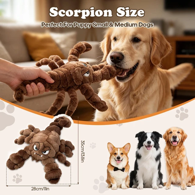 Alt view image 3 of 7 - Squeaky Plush Dog Toy Interactive Chew Toys for Small Medium Dogs, Tough Crinkle Stuffed Animal Toys to Keep Them Busy, Brown Scorpion
