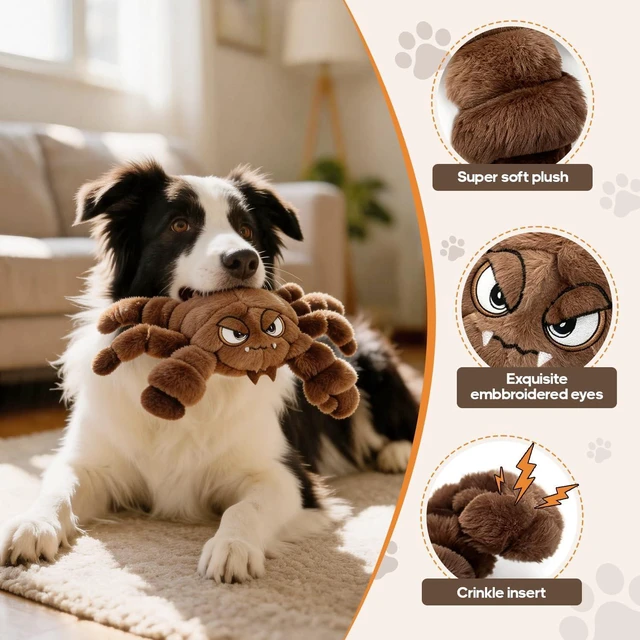Alt view image 4 of 7 - Squeaky Plush Dog Toy Interactive Chew Toys for Small Medium Dogs, Tough Crinkle Stuffed Animal Toys to Keep Them Busy, Brown Scorpion