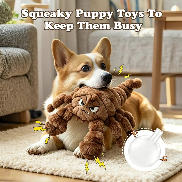 Alt view image 5 of 7 - Squeaky Plush Dog Toy Interactive Chew Toys for Small Medium Dogs, Tough Crinkle Stuffed Animal Toys to Keep Them Busy, Brown Scorpion