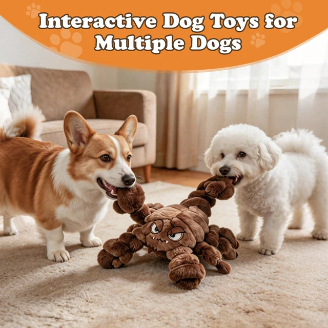 Alt view image 6 of 7 - Squeaky Plush Dog Toy Interactive Chew Toys for Small Medium Dogs, Tough Crinkle Stuffed Animal Toys to Keep Them Busy, Brown Scorpion