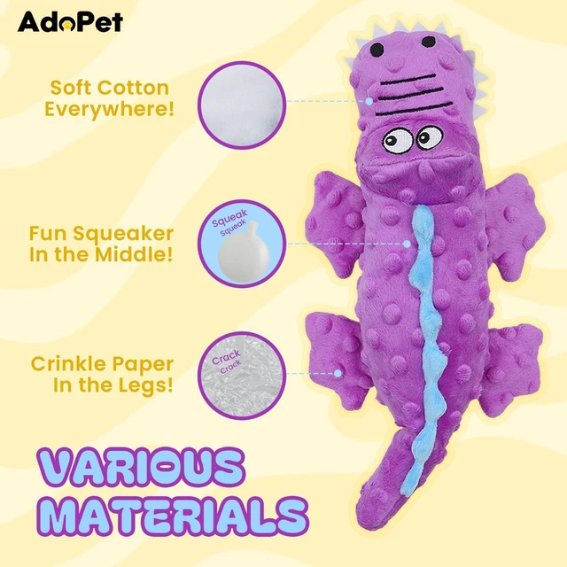 Alt view image 3 of 6 - Squeaky Octopus Dog Toy No Stuffing, Crinkle Sound Plush Chew Toy for Small and Medium Dogs Durable and Machine Washable 2 Pack (Purple Crocodile)