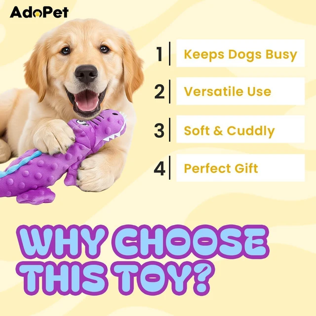 Alt view image 4 of 6 - Squeaky Octopus Dog Toy No Stuffing, Crinkle Sound Plush Chew Toy for Small and Medium Dogs Durable and Machine Washable 2 Pack (Purple Crocodile)