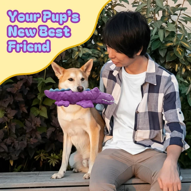 Alt view image 5 of 6 - Squeaky Octopus Dog Toy No Stuffing, Crinkle Sound Plush Chew Toy for Small and Medium Dogs Durable and Machine Washable 2 Pack (Purple Crocodile)