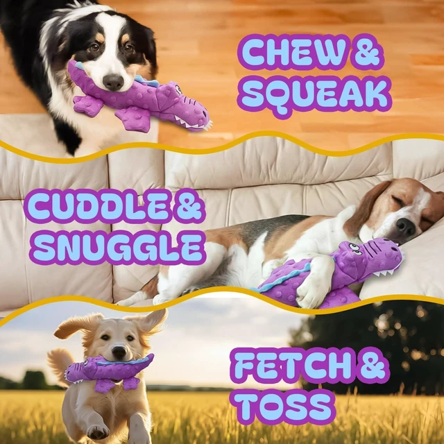 Alt view image 6 of 6 - Squeaky Octopus Dog Toy No Stuffing, Crinkle Sound Plush Chew Toy for Small and Medium Dogs Durable and Machine Washable 2 Pack (Purple Crocodile)