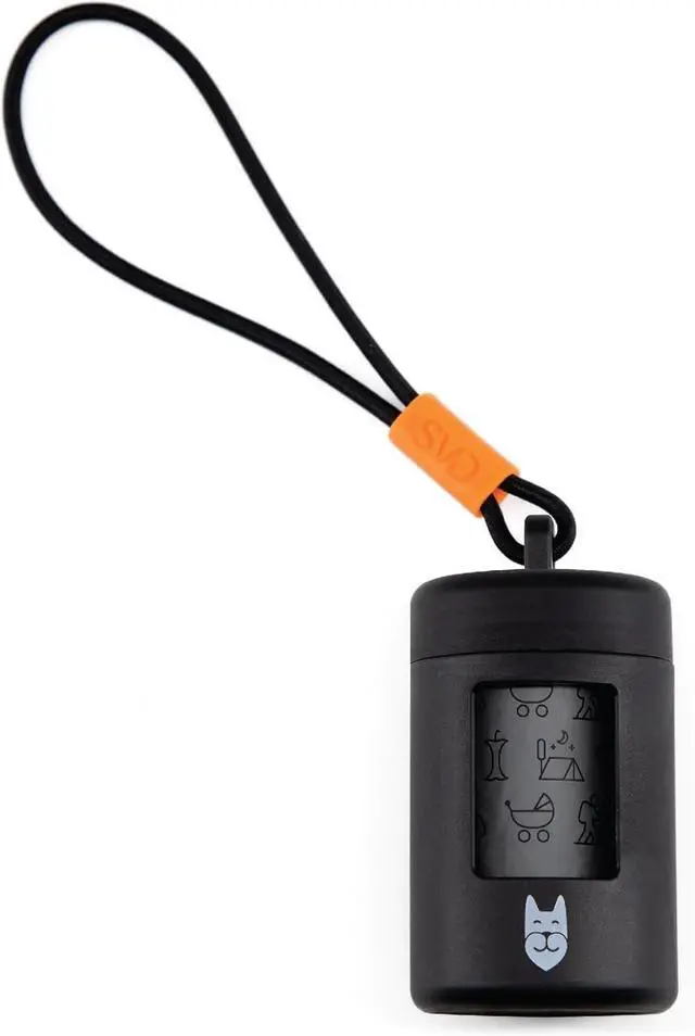 Main image of Retractable Dog Poop Bag Holder with 15 Waste Bags | Stretchy lanyard, fits all dog leashes, compatible with hollow cardboard core waste bag rolls, portable for daily dog walking