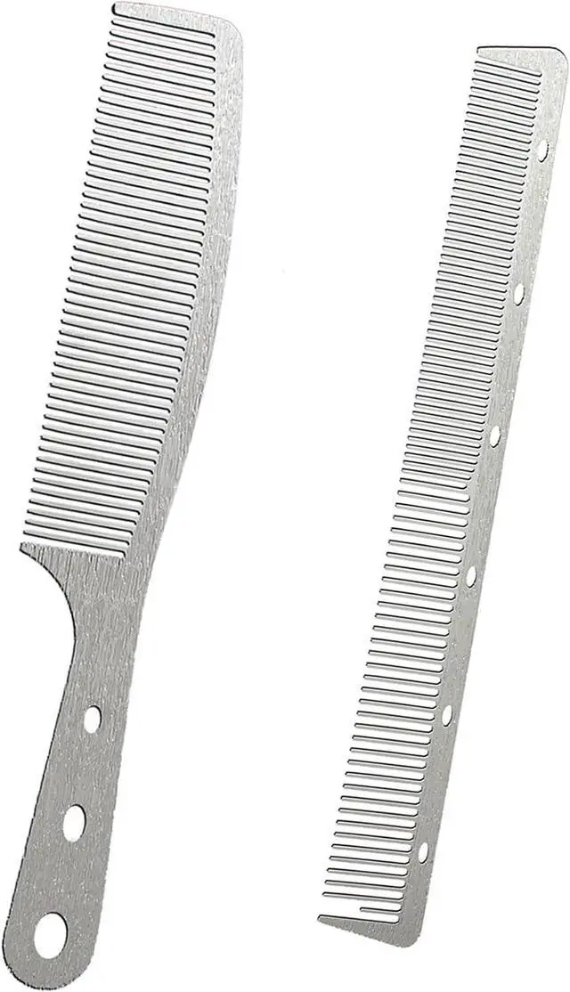 Main image of 2 Pcs Metal Comb, Stainless Steel Fine Tooth Comb, Unbreakable Teeth Design, Anti Static comb, Heat Resistant, Professional Barber Comb Set, hair combs for men, Wood Grain Design