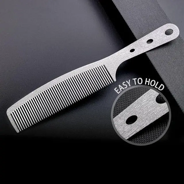 Alt view image 3 of 7 - 2 Pcs Metal Comb, Stainless Steel Fine Tooth Comb, Unbreakable Teeth Design, Anti Static comb, Heat Resistant, Professional Barber Comb Set, hair combs for men, Wood Grain Design