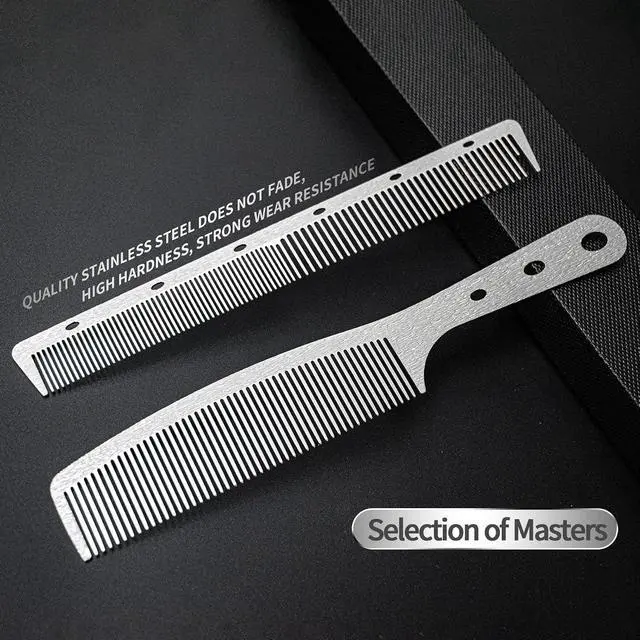 Alt view image 2 of 7 - 2 Pcs Metal Comb, Stainless Steel Fine Tooth Comb, Unbreakable Teeth Design, Anti Static comb, Heat Resistant, Professional Barber Comb Set, hair combs for men, Wood Grain Design